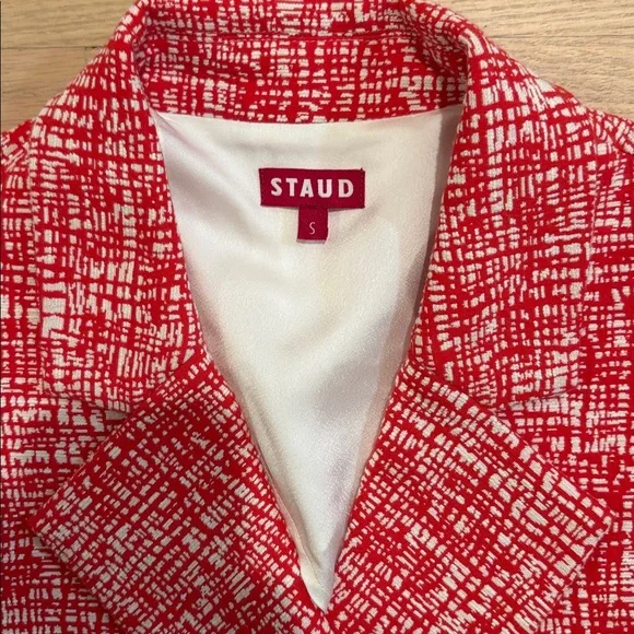 STAUD Textured Red and White Cropped Blazer - Picture 2 of 9